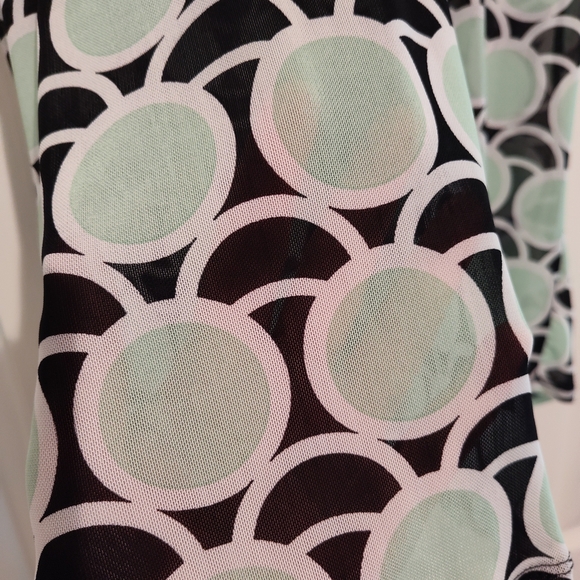 Cato XL Sheer Blouse Mint Green Black White Geometric Circle Print Button Top - Picture 4 of 4